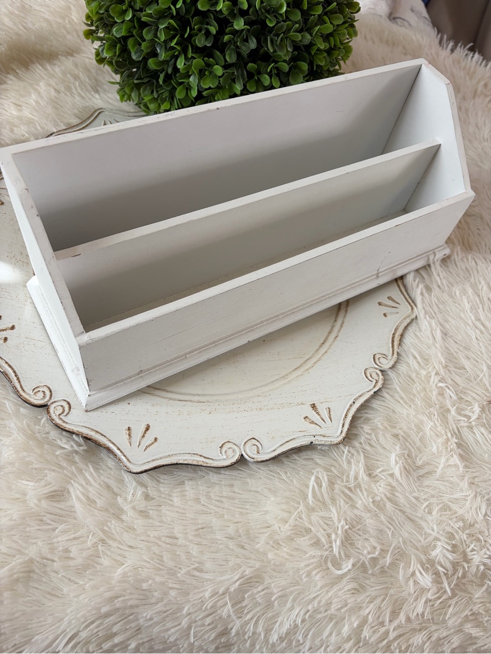 🩵 White Wooden Desk Organizer - Two-Compartment - Picture 3 of 10